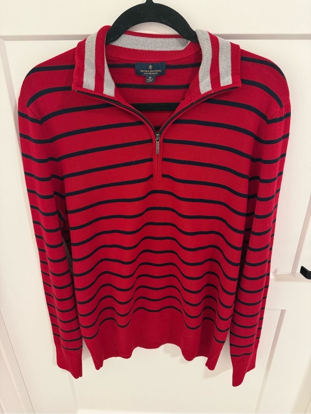 Brooks Brothers Men’s Extra Fine Merino Wool Quarter Zip Sweater Medium Striped